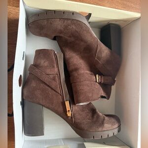 Anne Klein Chocolate Suede Heeled Boots Size US9M - With Box